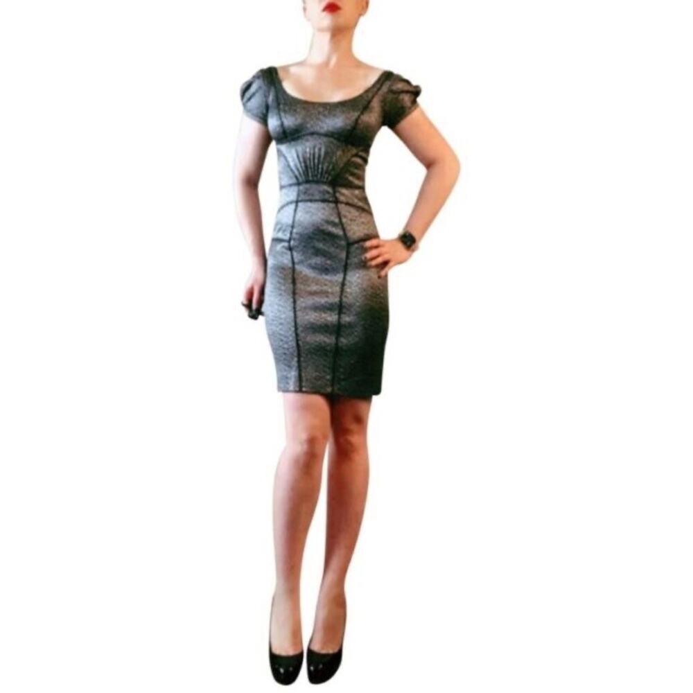 Zac Posen Geometric Black cap‎ sleeve structured Party Dress Cocktail Formal